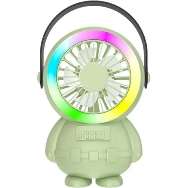 Επαναφορτιζόμενος Ανεμιστήρας USB με Λαβή & LED σε σχήμα Αστροναύτης - Πράσινο
