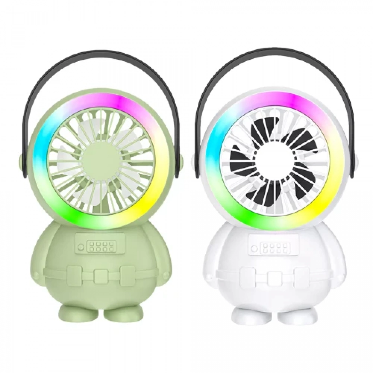 Επαναφορτιζόμενος Ανεμιστήρας USB με Λαβή & LED σε σχήμα Αστροναύτης - Πράσινο