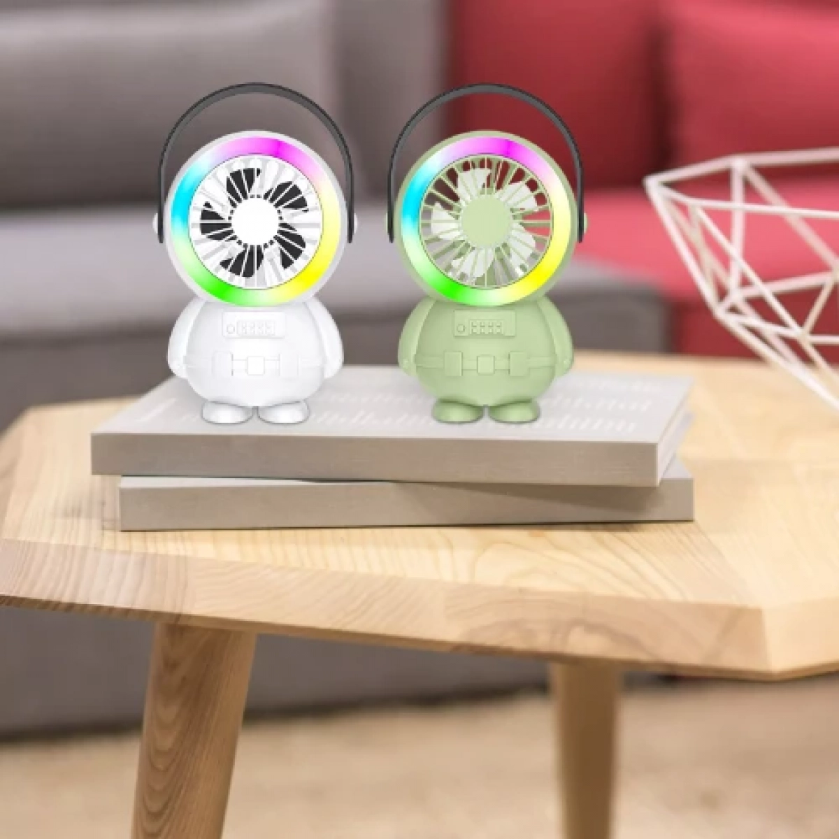 Επαναφορτιζόμενος Ανεμιστήρας USB με Λαβή & LED σε σχήμα Αστροναύτης - Πράσινο