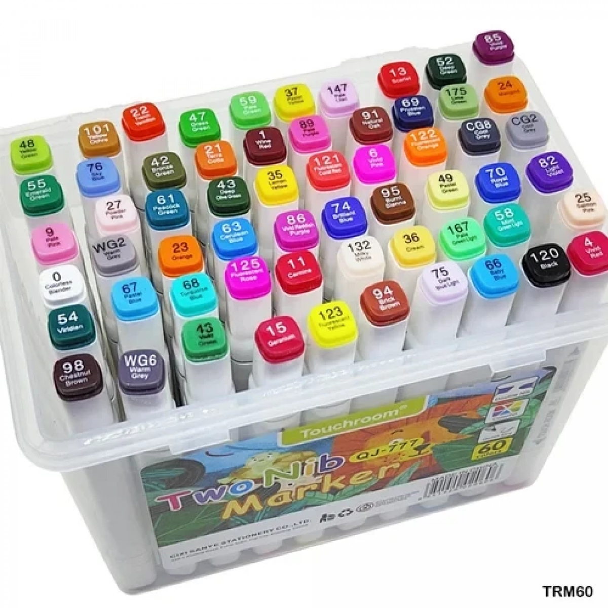 Σετ Ανεξίτηλοι Μαρκαδόροι με διπλή μύτη 60 Χρώματα σε κουτί με λαβή μεταφοράς Touchroom Qj-777