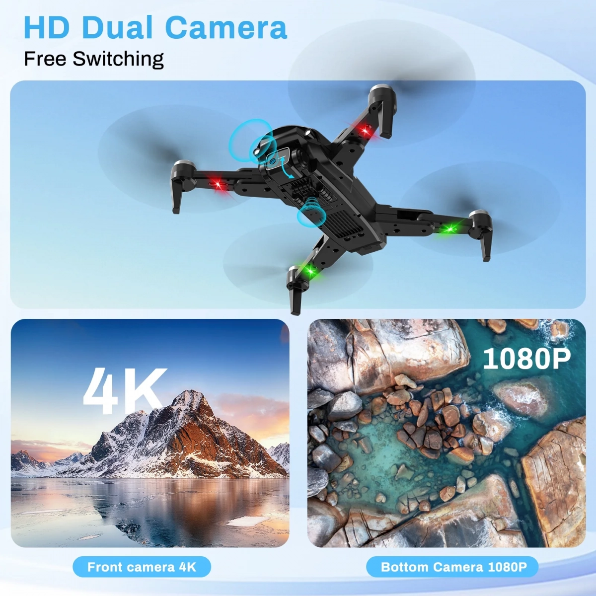 F166 Drone Τετράπλατης Αποφυγής Εμποδίων HD Dual Camera