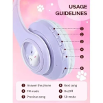 Παιδικά Ακουστικά Πτυσσόμενα Bluetooth με φωτισμό LED Cat 2 σε 1 Ενσύρματο/Ασύρματο - Μωβ