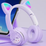 Παιδικά Ακουστικά Πτυσσόμενα Bluetooth με φωτισμό LED Cat 2 σε 1 Ενσύρματο/Ασύρματο - Μωβ