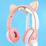 Παιδικά Ακουστικά Πτυσσόμενα Bluetooth με φωτισμό LED Cat 2 σε 1 Ενσύρματο/Ασύρματο - Ροζ