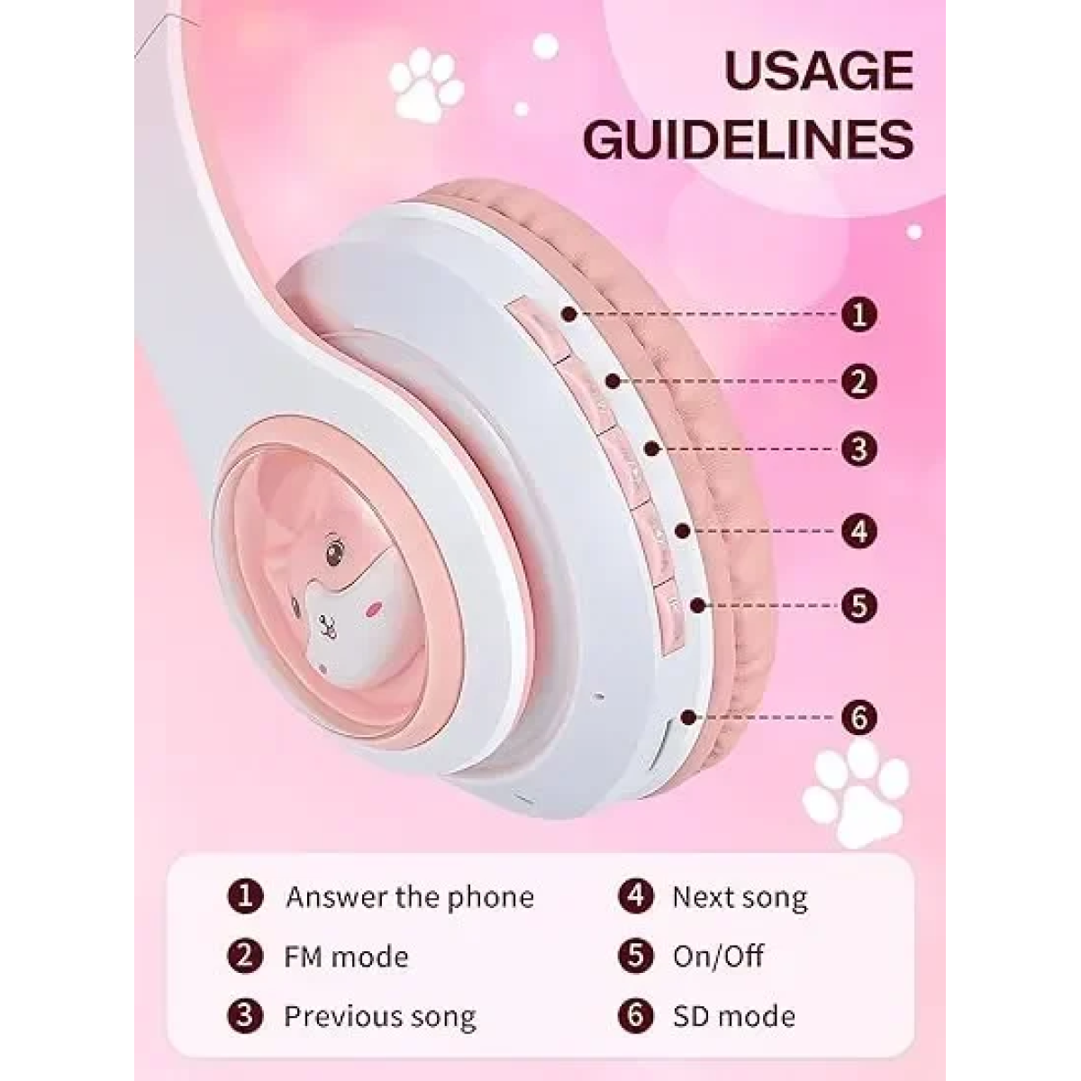 Παιδικά Ακουστικά Πτυσσόμενα Bluetooth με φωτισμό LED Cat 2 σε 1 Ενσύρματο/Ασύρματο - Ροζ