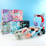 Παιδικά Ακουστικά Πτυσσόμενα Bluetooth με φωτισμό LED Cat 2 σε 1 Ενσύρματο/Ασύρματο - Ροζ