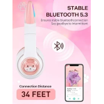 Παιδικά Ακουστικά Πτυσσόμενα Bluetooth με φωτισμό LED Cat 2 σε 1 Ενσύρματο/Ασύρματο - Ροζ