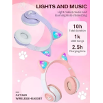 Παιδικά Ακουστικά Πτυσσόμενα Bluetooth με φωτισμό LED Cat 2 σε 1 Ενσύρματο/Ασύρματο - Ροζ