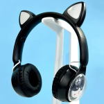 Παιδικά Ακουστικά Πτυσσόμενα Bluetooth με φωτισμό LED Cat 2 σε 1 Ενσύρματο/Ασύρματο - Μαύρο