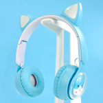Παιδικά Ακουστικά Πτυσσόμενα Bluetooth με φωτισμό LED Cat 2 σε 1 Ενσύρματο/Ασύρματο - Μπλε