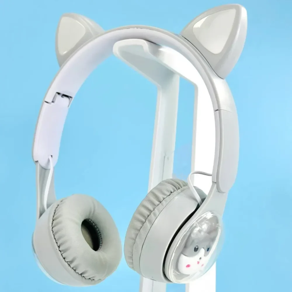 Παιδικά Ακουστικά Πτυσσόμενα Bluetooth με φωτισμό LED Cat 2 σε 1 Ενσύρματο/Ασύρματο - Γκρι