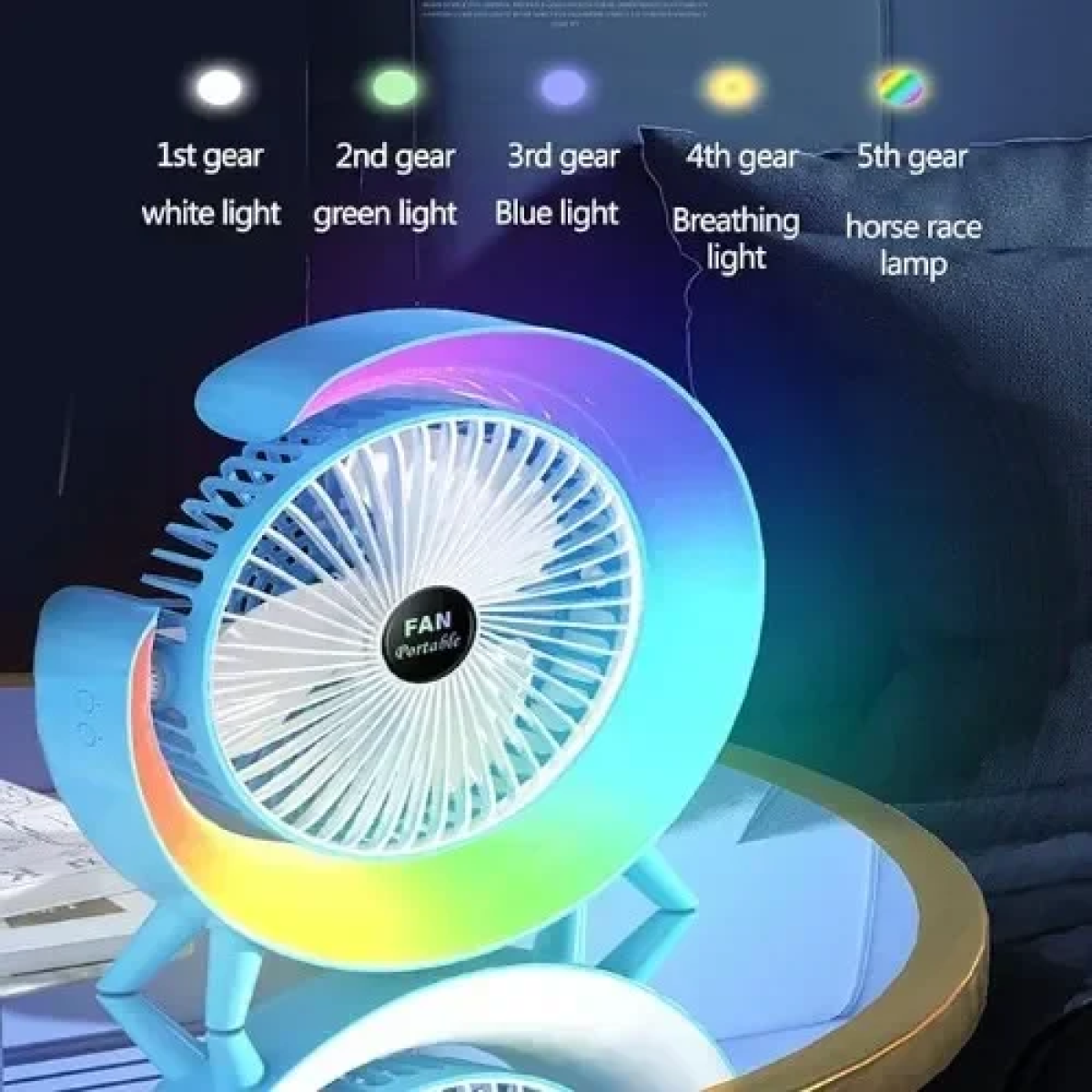 Μίνι Ανεμιστήρας Επιτραπέζιος με φως LED 3 ταχυτήτων USB