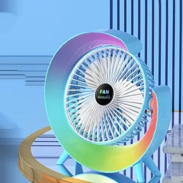 Μίνι Ανεμιστήρας Επιτραπέζιος με φως LED 3 ταχυτήτων USB - Μπλε