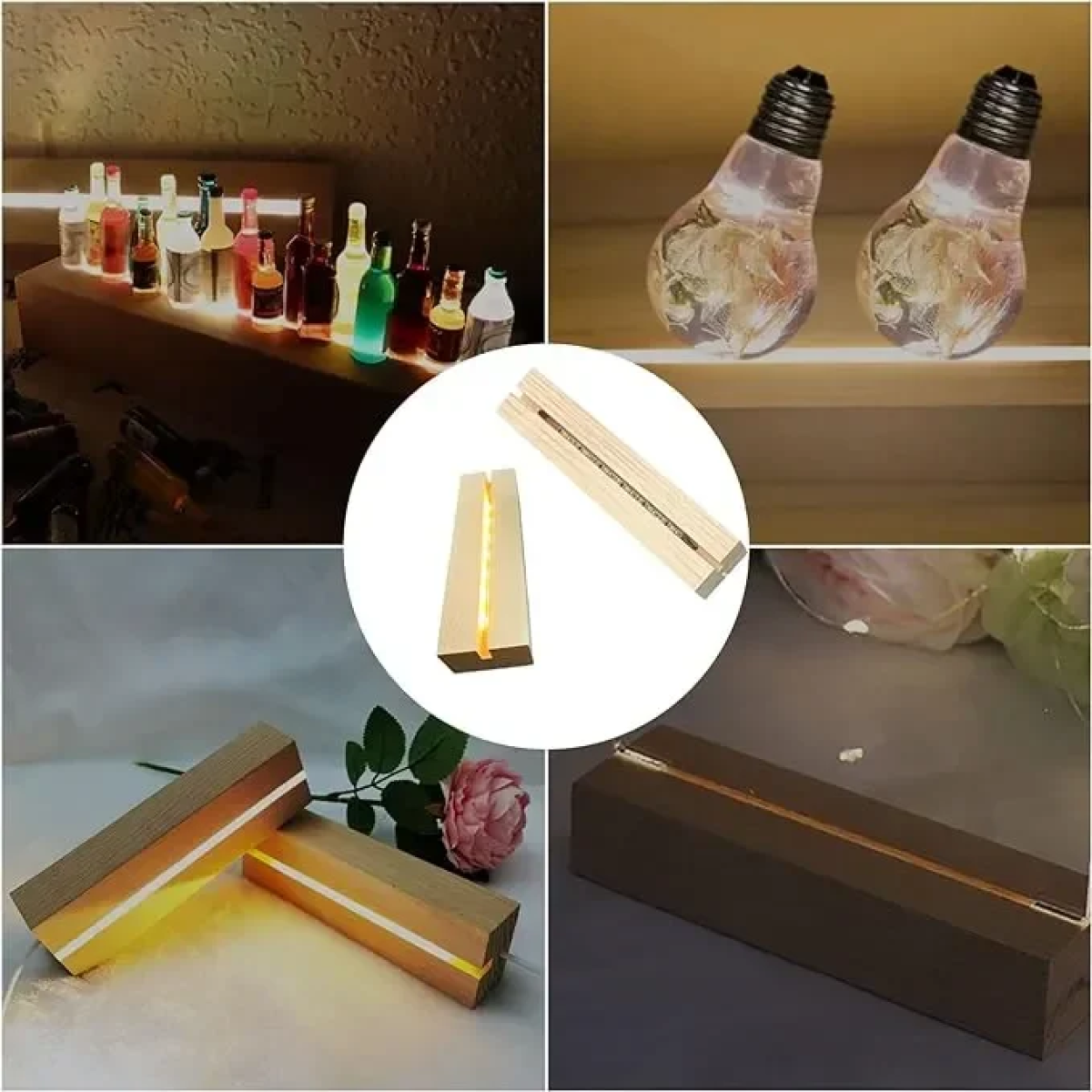 LED Ξύλινη 3D Βάση για Plexiglass με Θερμό Φωτισμό