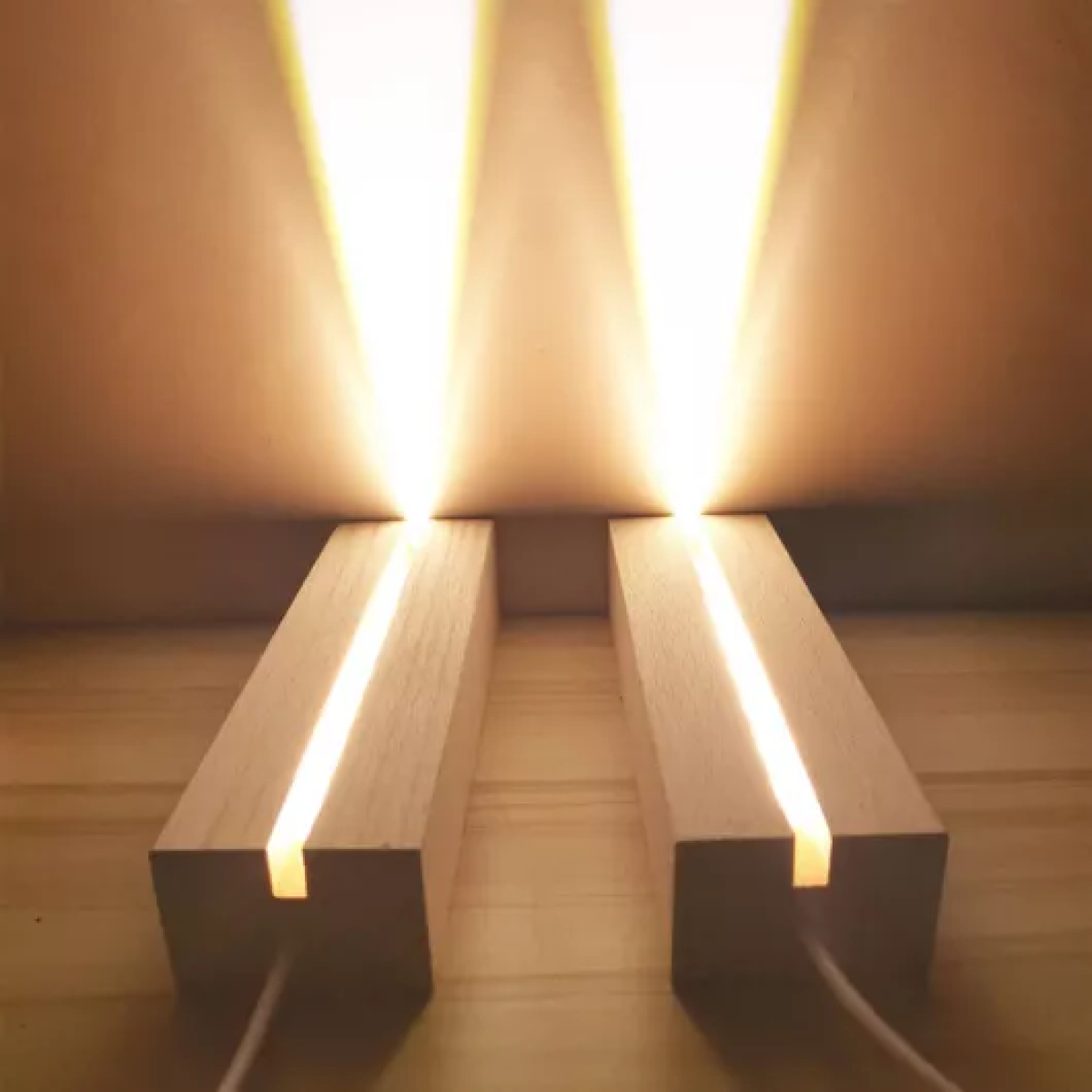 LED Ξύλινη 3D Βάση για Plexiglass με Θερμό Φωτισμό