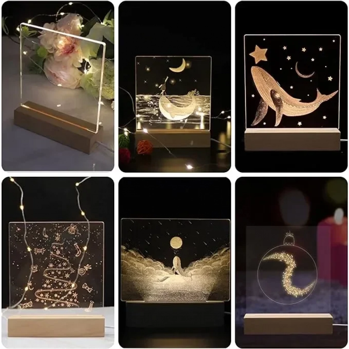 LED Ξύλινη 3D Βάση για Plexiglass με Θερμό Φωτισμό