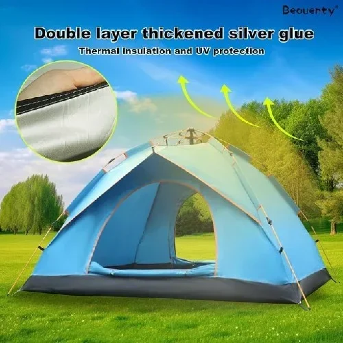 Αυτόματη Σκηνή Camping για 3 Άτομα 200x220x140εκ. Μπλε