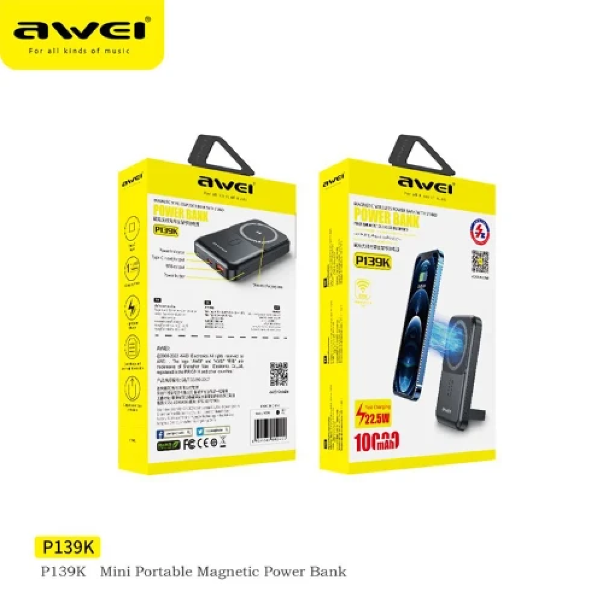 Powerbank Awei P139K με Ασύρματη Μαγνητική Φόρτιση 10000mAh Μαύρο