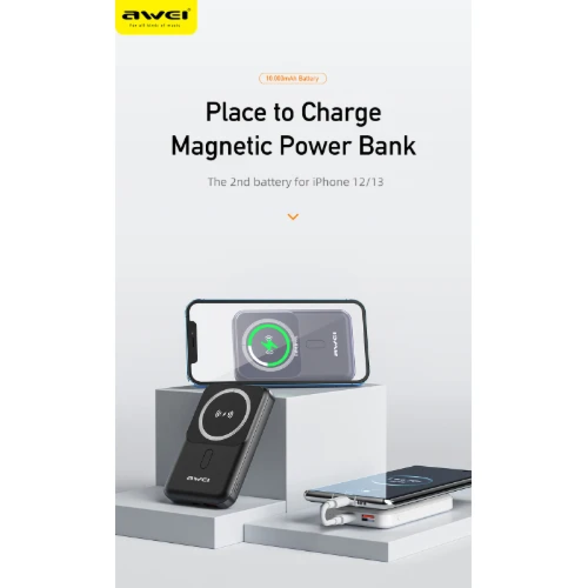 Powerbank Awei P139K με Ασύρματη Μαγνητική Φόρτιση 10000mAh Μαύρο