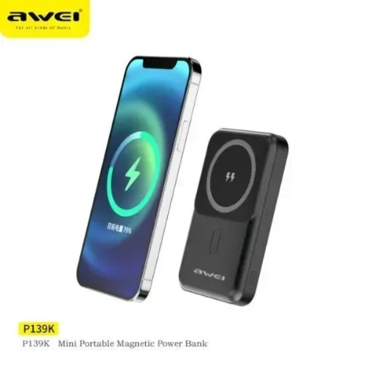 Powerbank Awei P139K με Ασύρματη Μαγνητική Φόρτιση 10000mAh Μαύρο