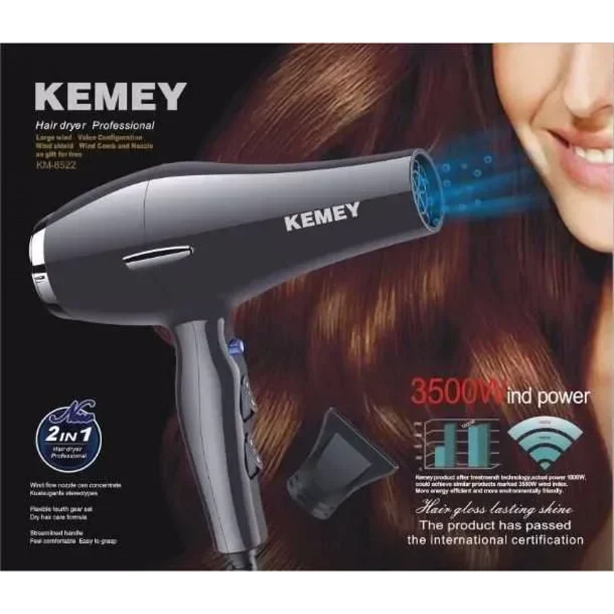 Πιστολάκι Μαλλιών Ionic 3500W Kemei KM-8522 Μαύρο
