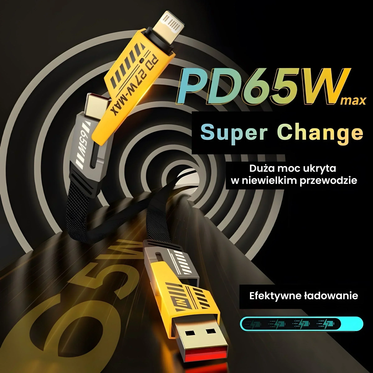 Καλώδιο 4 σε 1 Usb-c/Lightning γρήγορης φόρτισης PD60W 27W AWEI CL-226 Μαύρο - Image 6