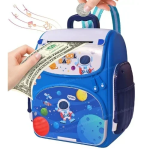 Ηλεκτρονικός Παιδικός Κουμπαράς & Σακίδιο 2 σε 1 - Μπλε με σχέδια από το διάστημα