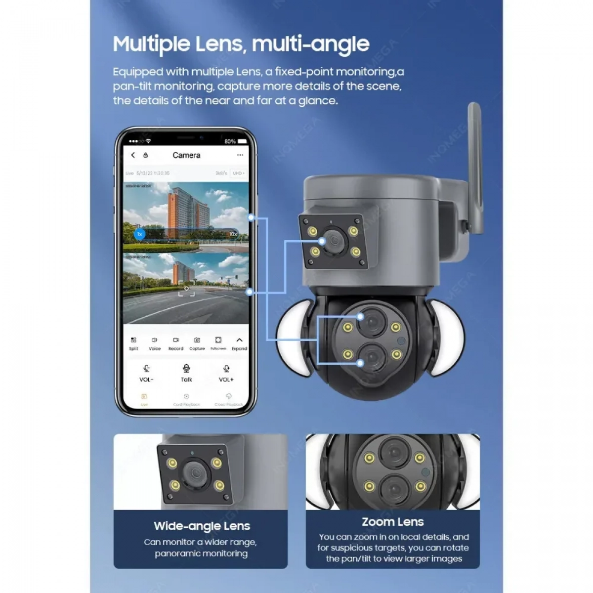 Ασύρματη IP Κάμερα Ασφαλείας 4K Mε Διπλό Φακό WiFi PTZ & Φωτισμό LED Andowl Q-SX921 – Μολυβί/Μαύρο