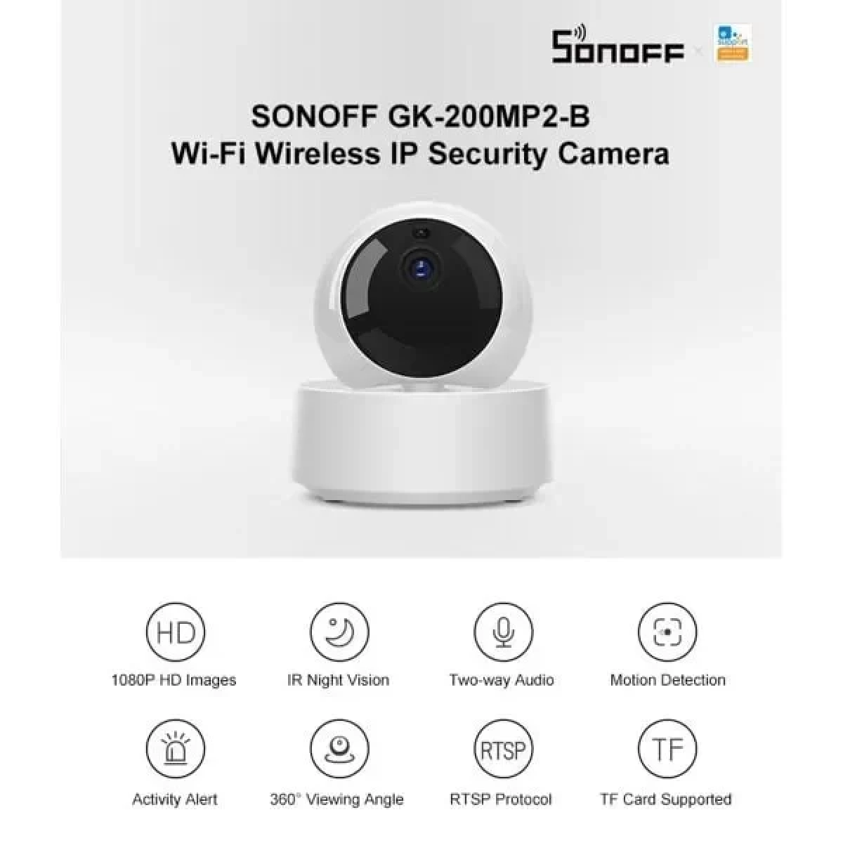 Sonoff Wi-Fi Ασύρματη Κάμερα CCTV 1080P 360° GK-200MP2-B