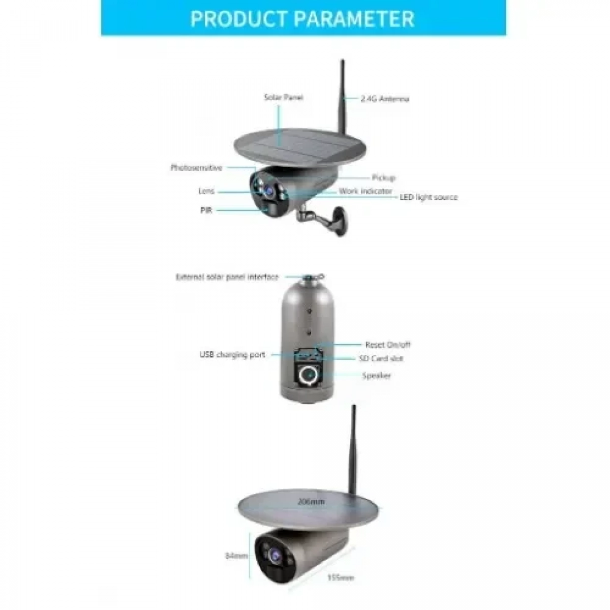 2.0MP Κάμερα Wifi IP με Ηλιακό Πάνελ VP-2404B-WF Ενσωματωμένος Αισθητήρας PIR