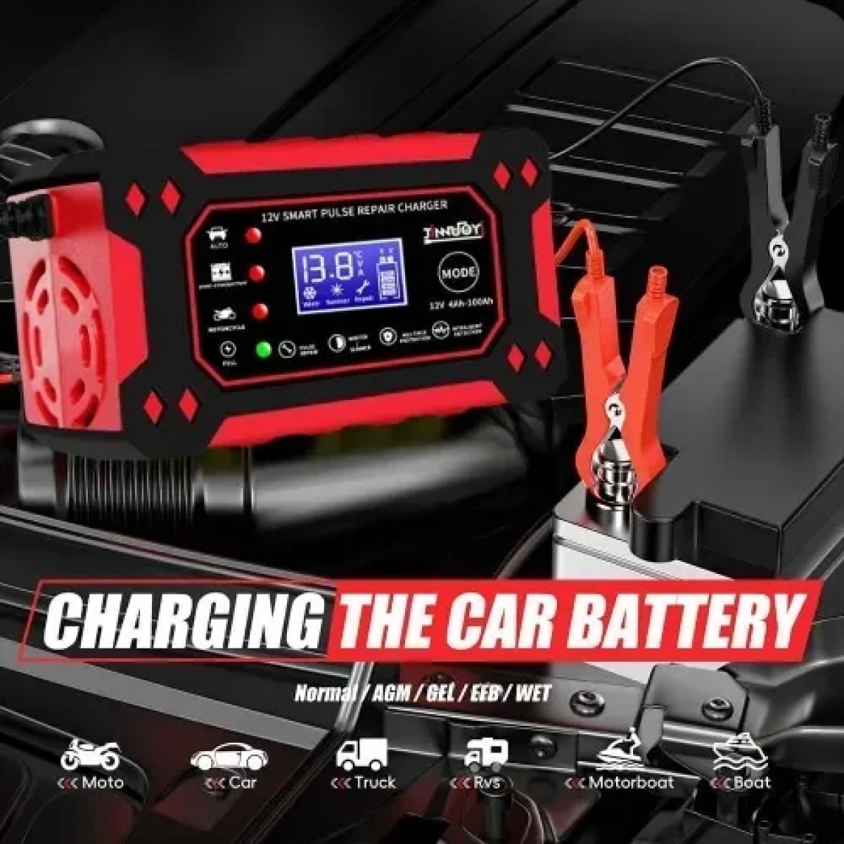 Φορτιστής μπαταρίας αυτοκινήτου 12V Andowl Q-DP1520 Κόκκινο