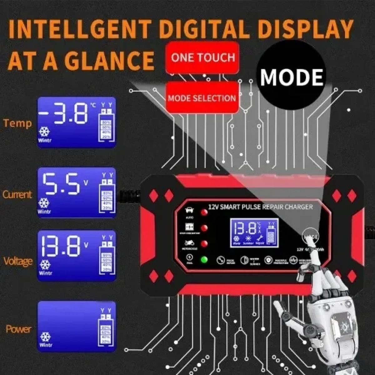 Φορτιστής μπαταρίας αυτοκινήτου 12V Andowl Q-DP1520 Κόκκινο