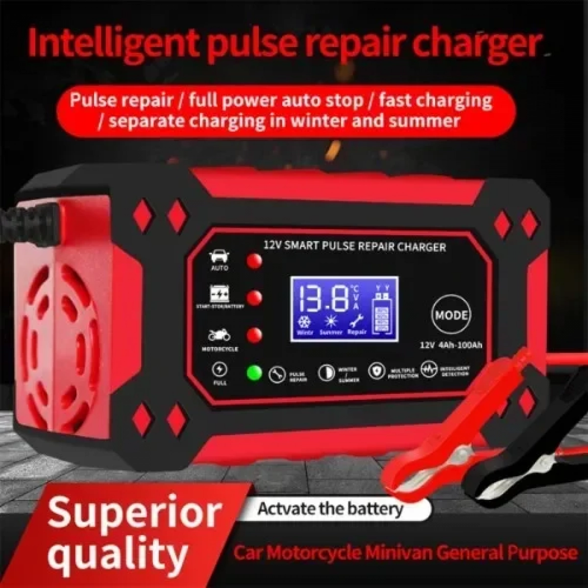 Φορτιστής μπαταρίας αυτοκινήτου 12V Andowl Q-DP1520 Κόκκινο