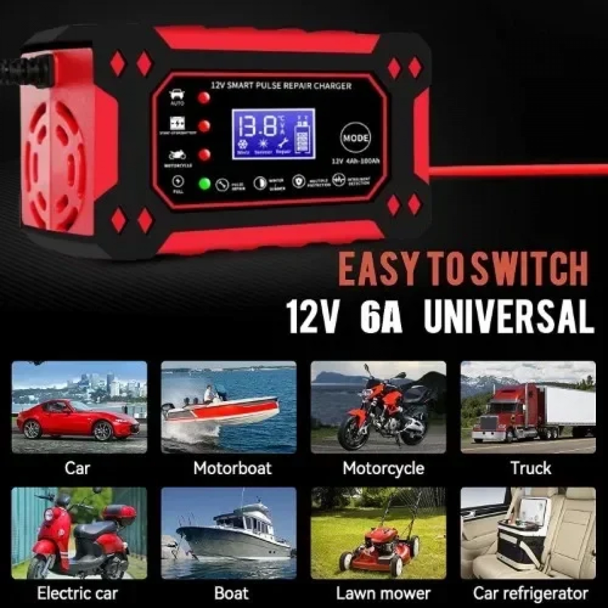 Φορτιστής μπαταρίας αυτοκινήτου 12V Andowl Q-DP1520 Κόκκινο