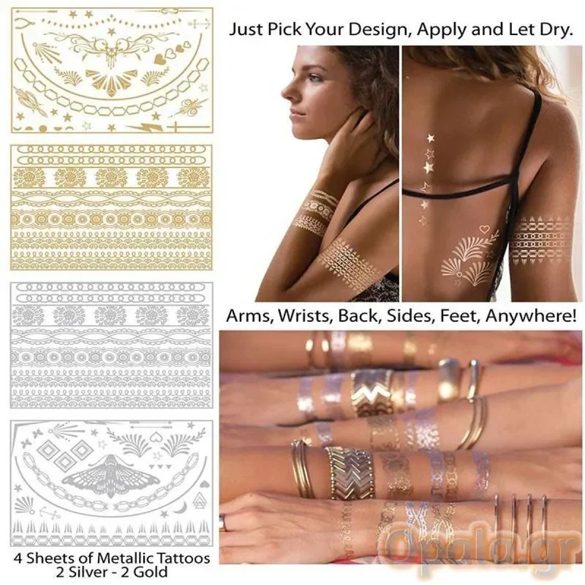 Μεταλλικά Τατουάζ- Shimmer Metallic Jewelry Tattoos Gold and Silver Designs