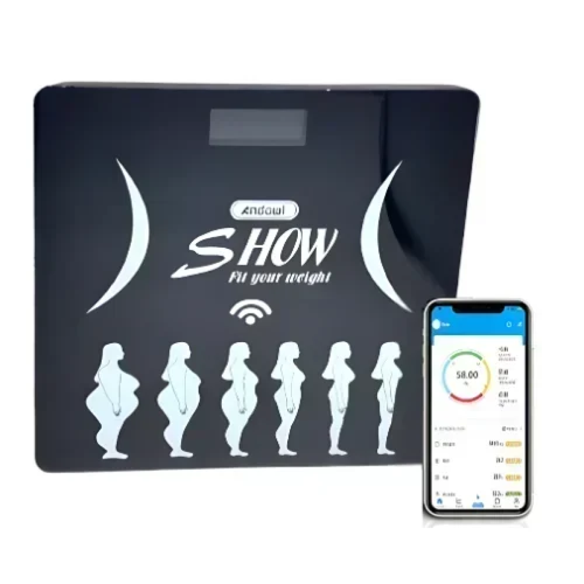 Smart ζυγαριά με λιπομετρητή και Bluetooth Andowl Q-S068 Μαύρη