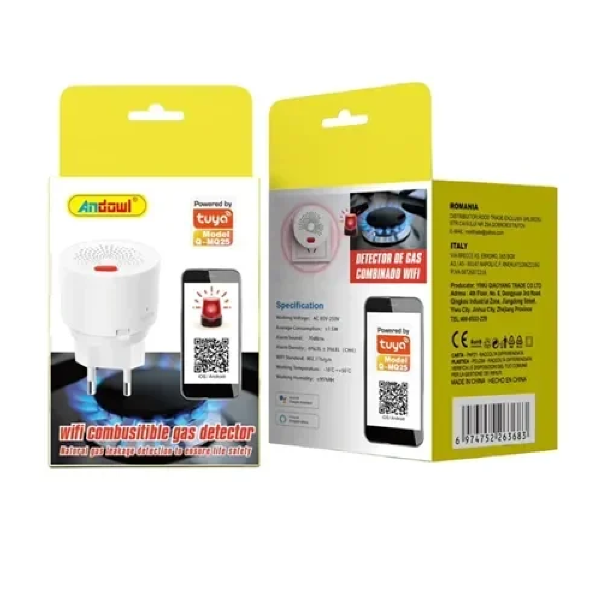 Ανιχνευτής διαρροής γκαζιού πρίζας – WiFi Andowl Q-MQ25 λευκό - Image 2