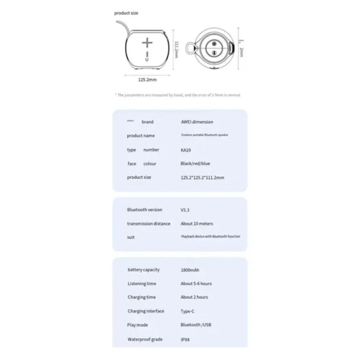 Awei KA19 Αδιάβροχο Ηχείο Bluetooth Εξωτερικού Χώρου 12W - Μπλε