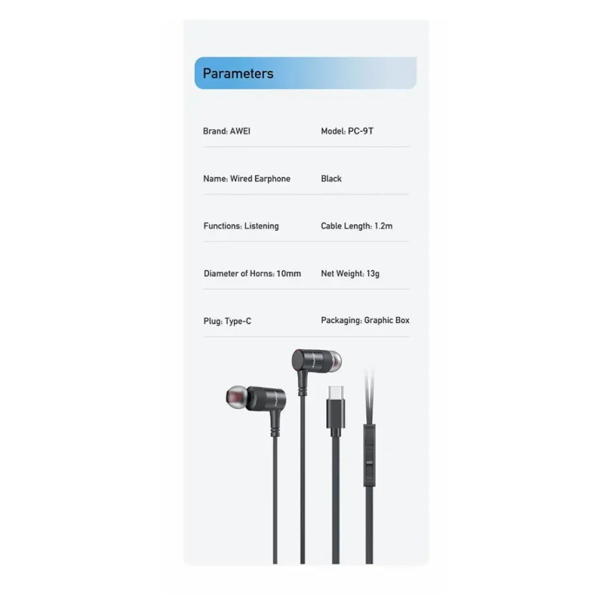 Awei PC-9T In-ear Handsfree Ακουστικά με Βύσμα USB-C - Photo5