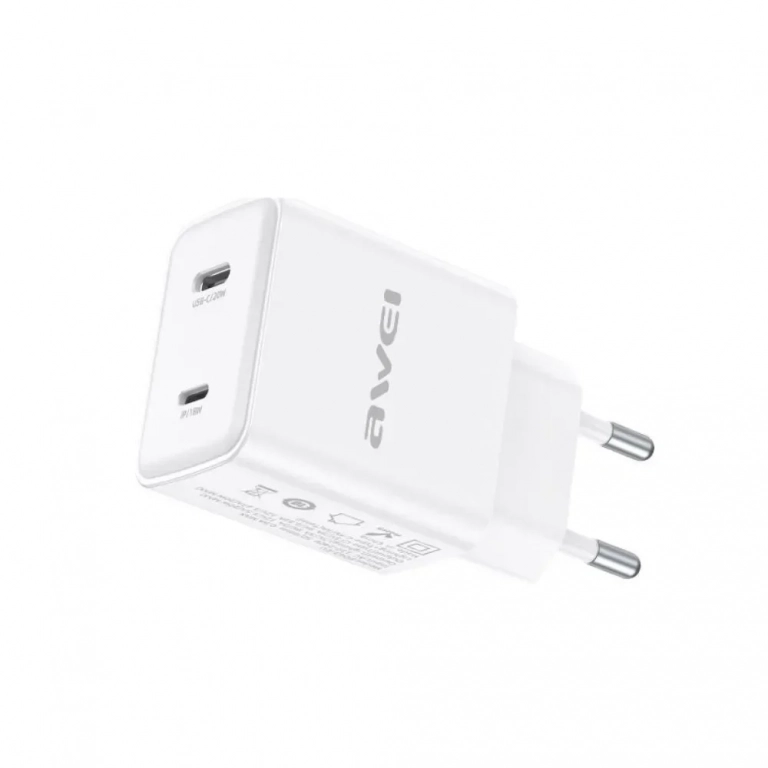 Awei PD62 Γρήγορος Φορτιστής 20W με Θύρες USB-C & Lightning, Λευκό - Photo1