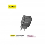 Awei PD62 Γρήγορος Φορτιστής 20W με Θύρες USB-C & Lightning, Μαύρο - Photo1