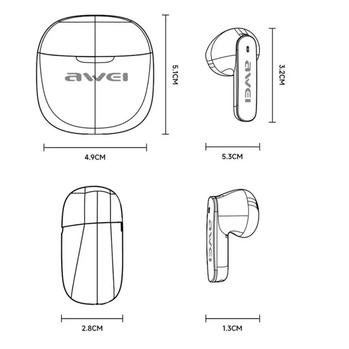 Awei T68 ENC Earbud Bluetooth Handsfree Ακουστικά με Θήκη Φόρτισης Μαύρα - Photo6