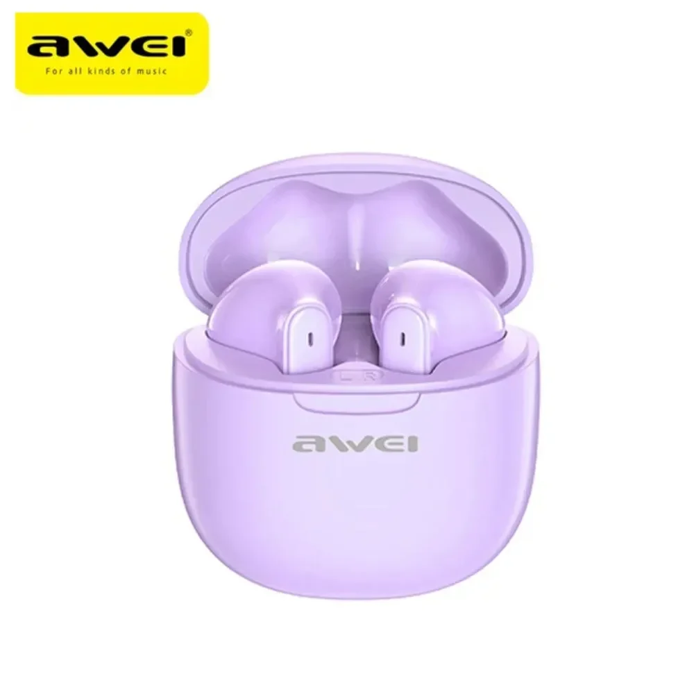 Awei T68 Enc Earbud Bluetooth Handsfree Ακουστικά Με Θήκη Φόρτισης Μωβ