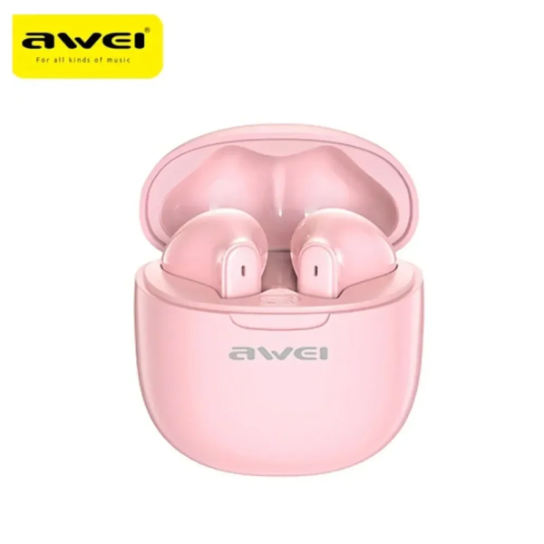 Awei T68 ENC Earbud Bluetooth Handsfree Ακουστικά με Θήκη Φόρτισης Ροζ - Photo1