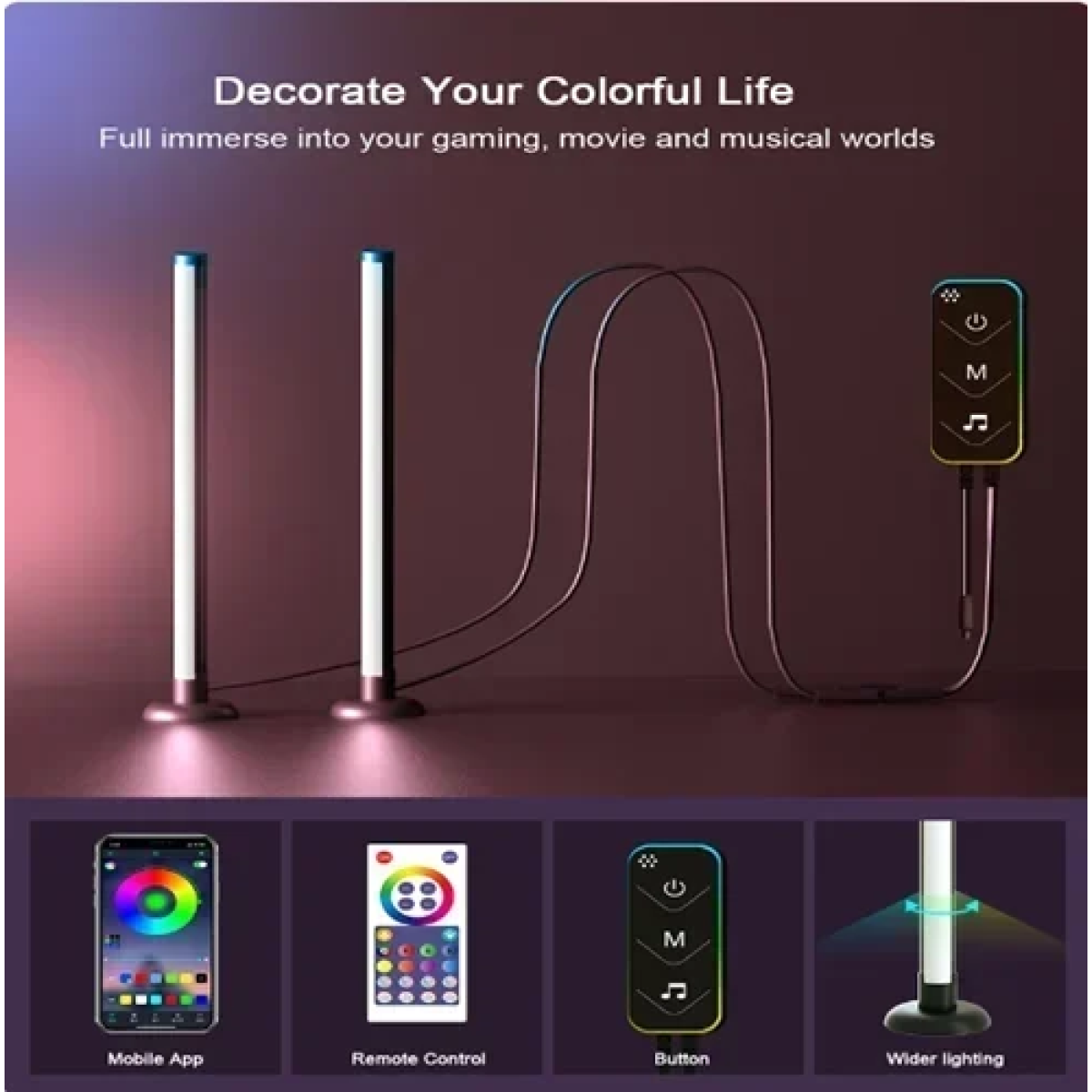Διακοσμητικό φωτιστικό μπάρα LED RGB 2 τεμάχια SAL061-Y μαύρο - Image 2