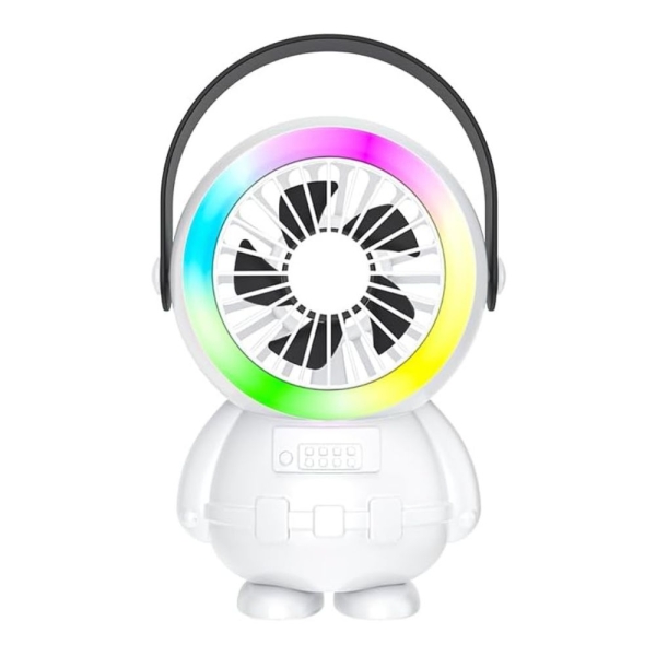Επαναφορτιζόμενος Ανεμιστήρας USB με Λαβή & LED σε σχήμα Αστροναύτης - Λευκό