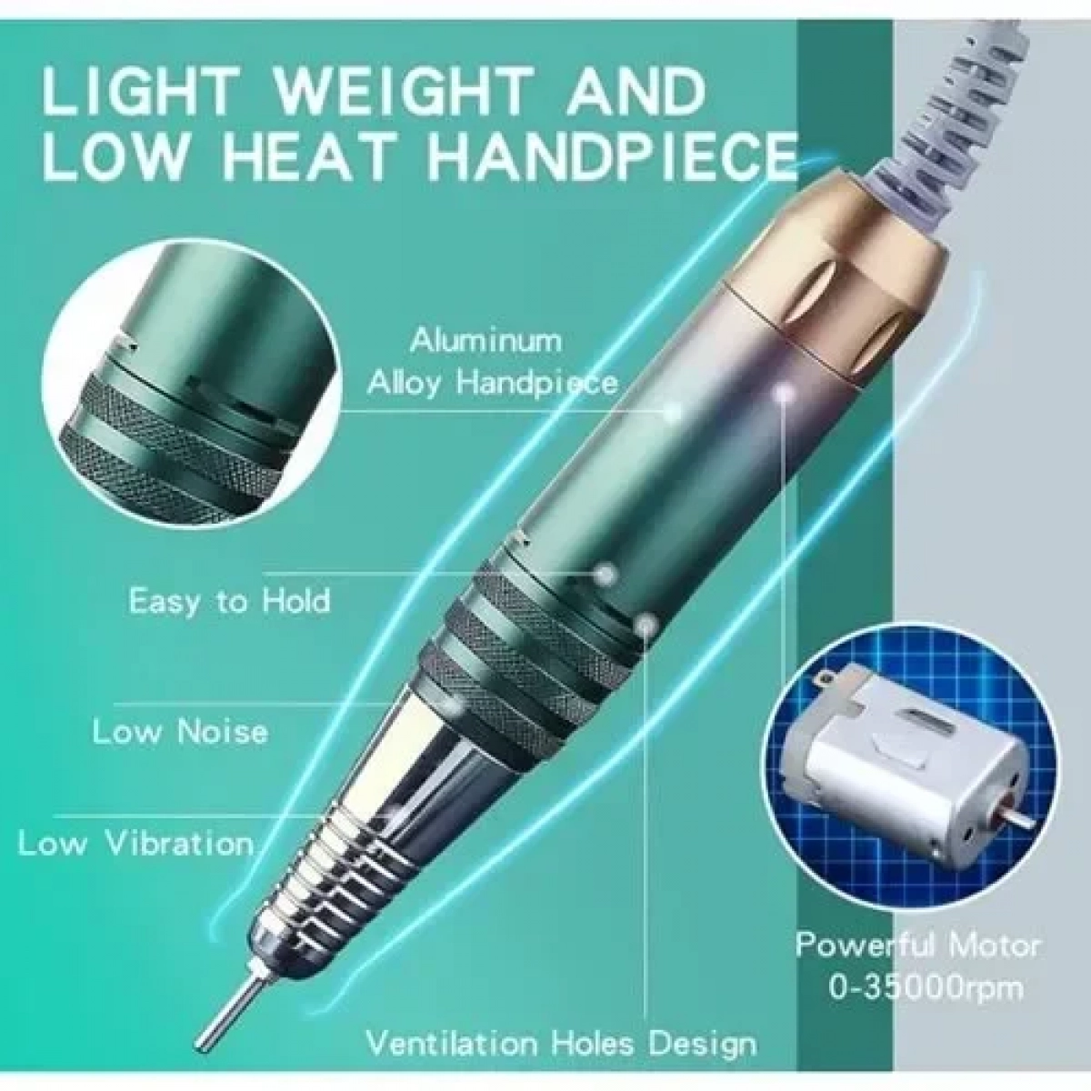 Επαγγελματικός ηλεκτρικός τροχός Manicure & Pedicure με Touch οθόνη 50W BQ730 πράσινο - Image 2
