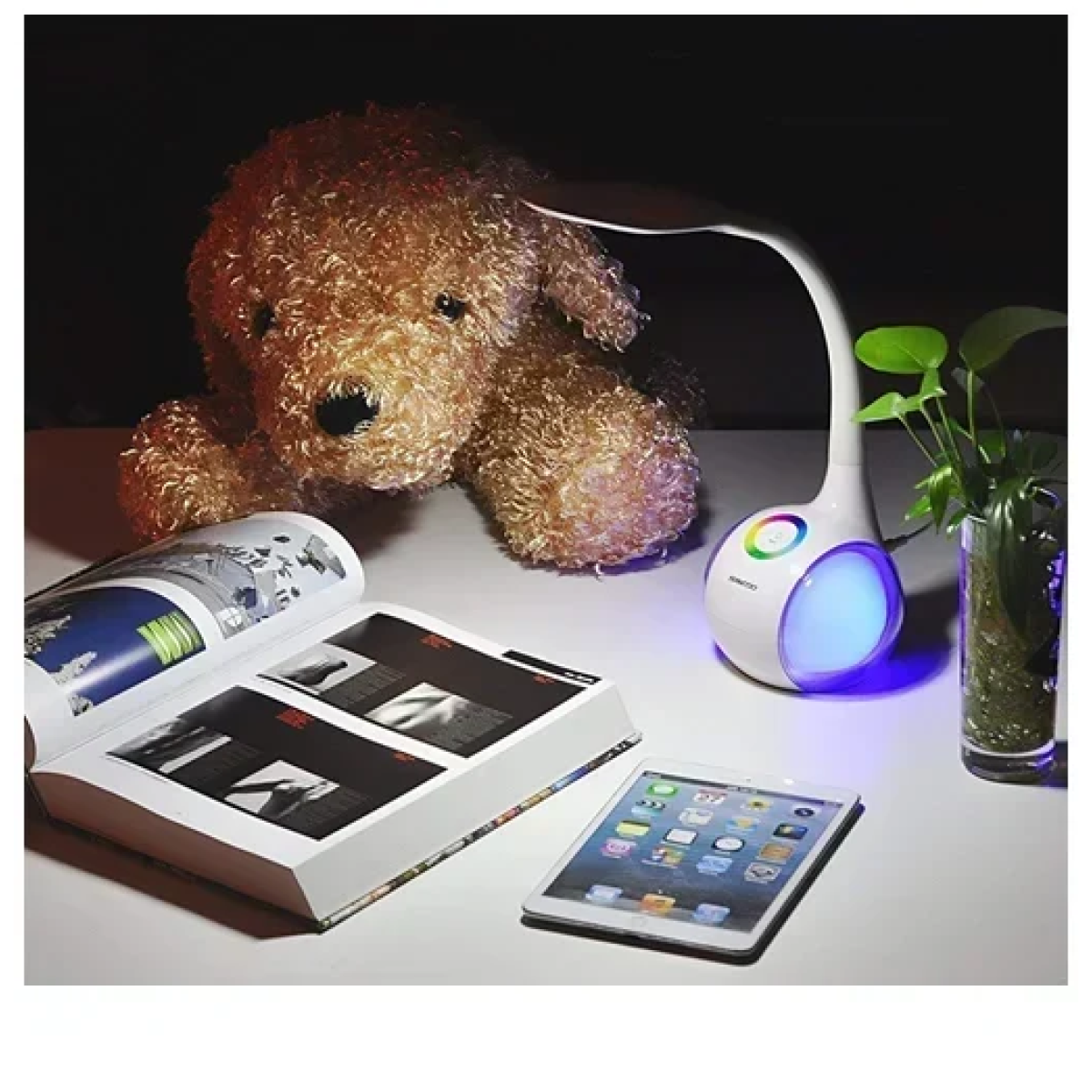 Επιτραπέζιο φωτιστικό LED με ασύρματο ηχείο Bluetooth και φωτισμό RGB T1 - λευκό - Image 4
