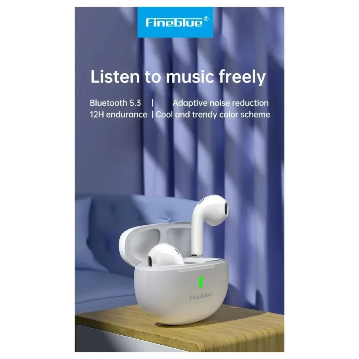 FINEBLUE M5 TWS Ασύρματα Ακουστικά BLUETOOTH Touch Earphone Semi-In-Ear Hifi Stereo Music- Λευκό - Photo2
