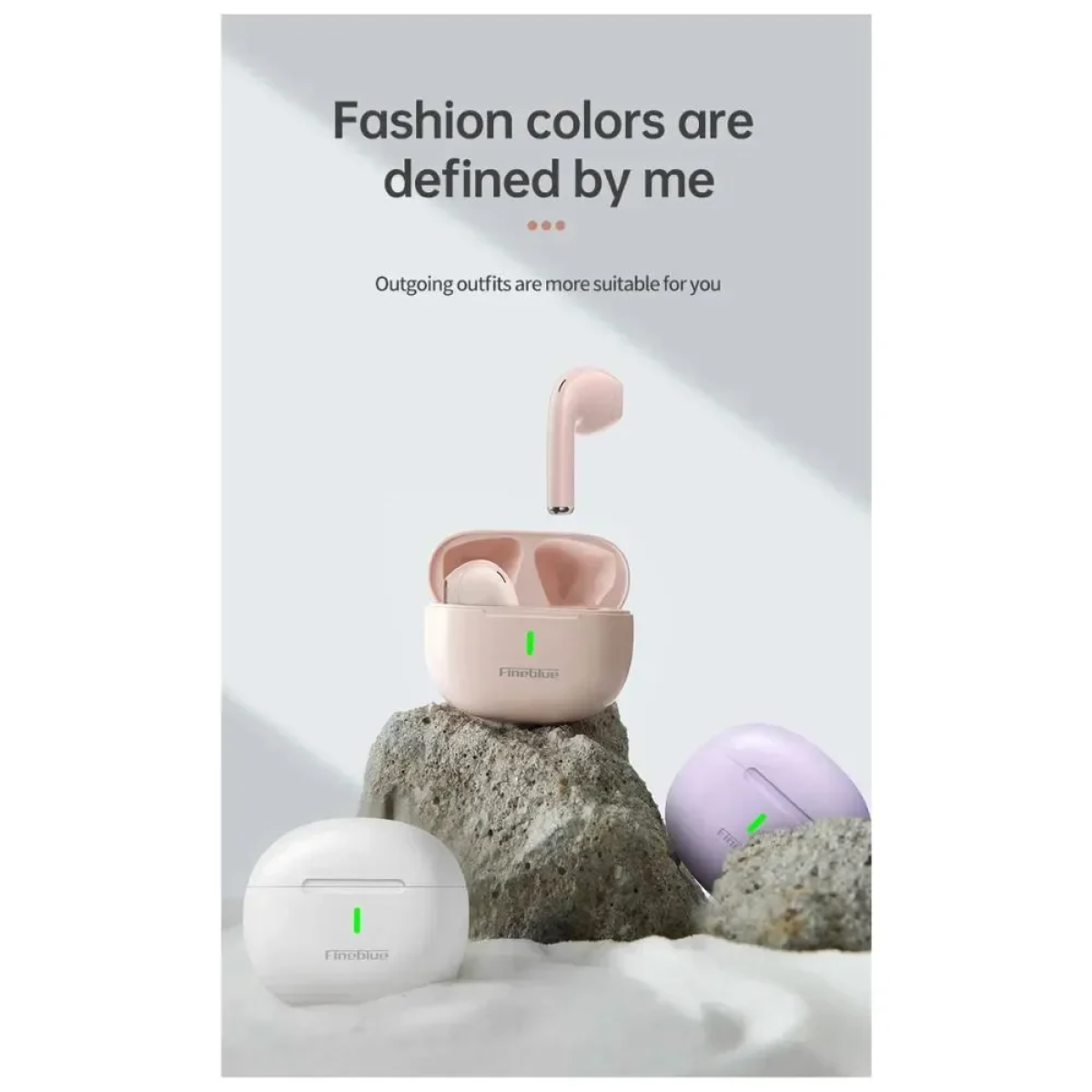 FINEBLUE M5 TWS Ασύρματα Ακουστικά BLUETOOTH Touch Earphone Semi-In-Ear Hifi Stereo Music- Ροζ - Photo4
